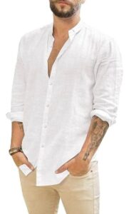 white casual long sleeved shirt for men