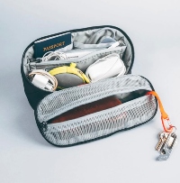 open pouch showing travel items